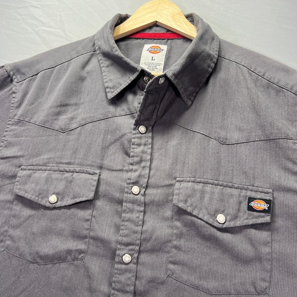Dickies Mechanic Shirt Mens Large Pearl Snap Button Up Western Cowboy Gray Work - Picture 1 of 8